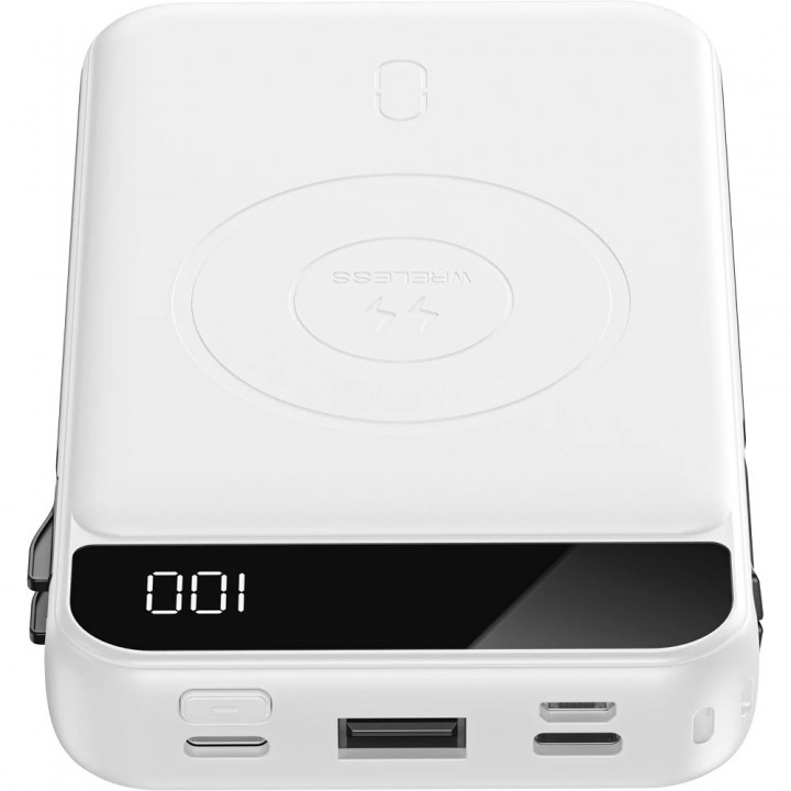 Beyaz MagSafe Uyumlu 10000 mAh LCD Ekranlı Wireless Promosyon Powerbank